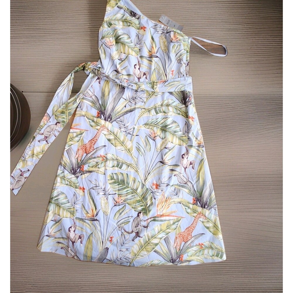 Ann Taylor NWT One Shoulder Jungle Tropical Animal Print Tie DressSz 4p MSRP$149